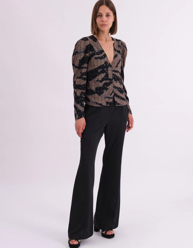 Shine Shirt Blouse In Animal Print With Allover Sequin Pattern