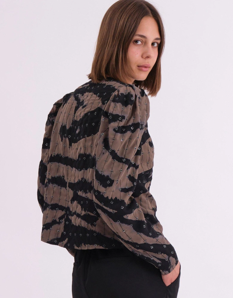 Shine Shirt Blouse In Animal Print With Allover Sequin Pattern