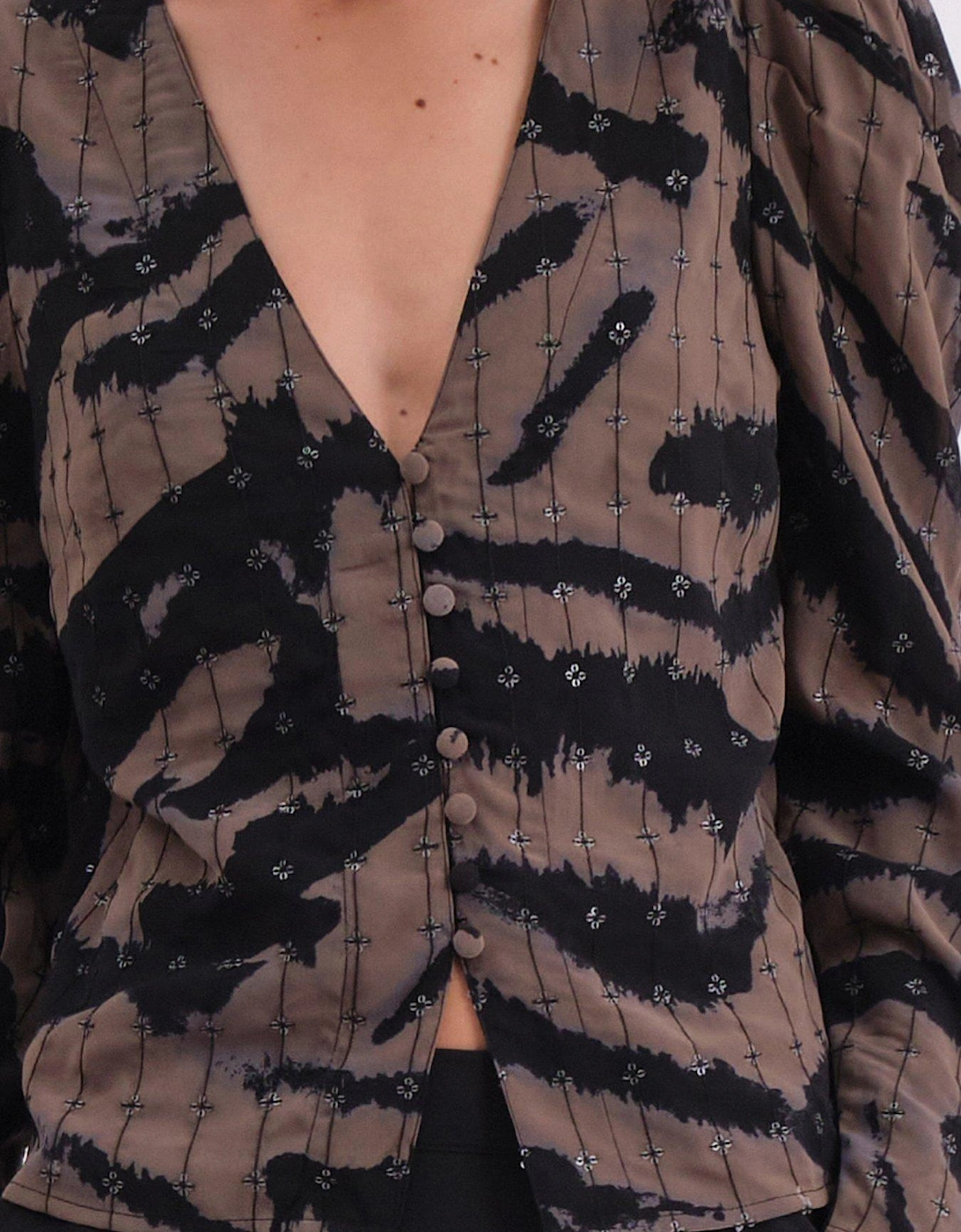 Shine Shirt Blouse In Animal Print With Allover Sequin Pattern