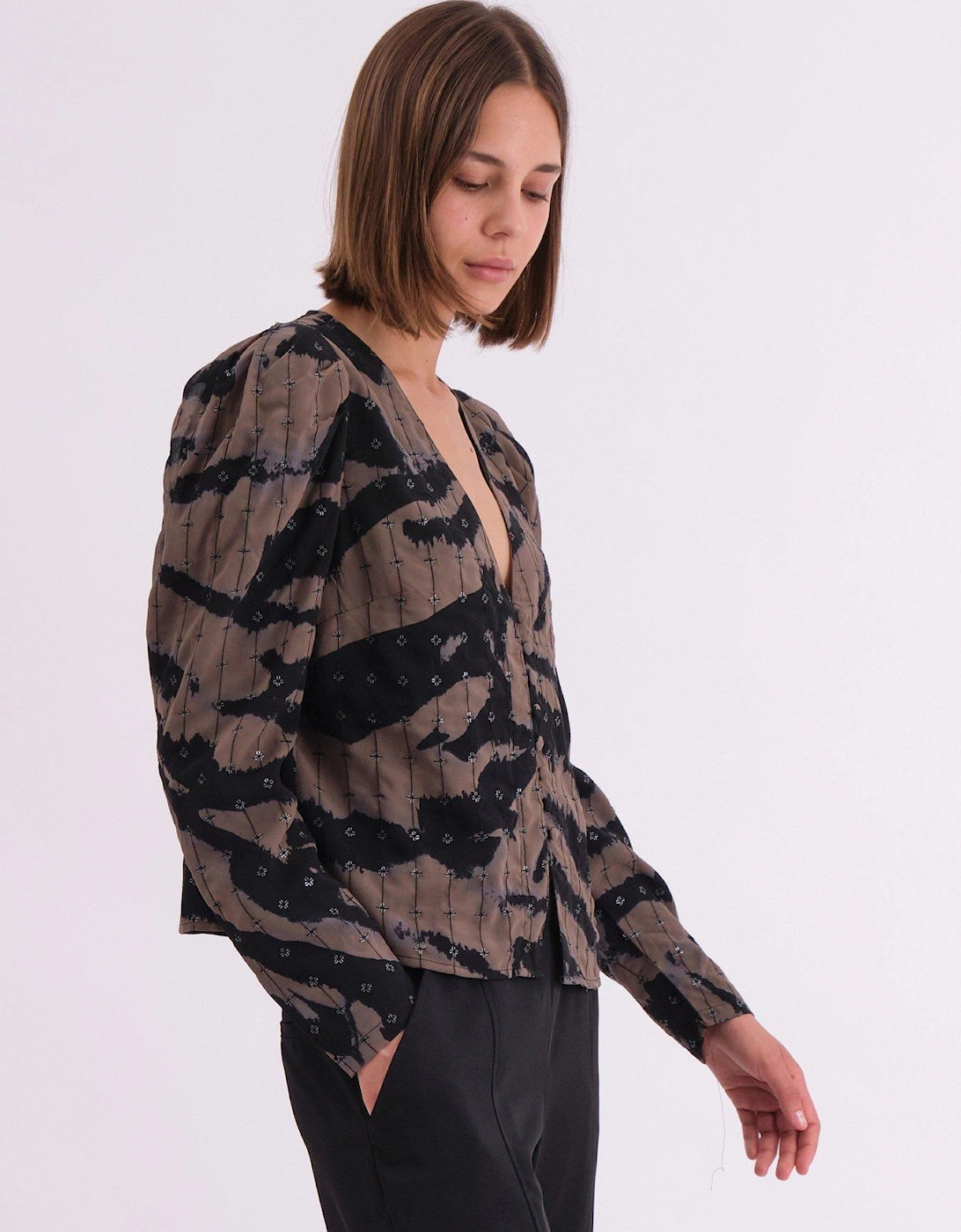 Shine Shirt Blouse In Animal Print With Allover Sequin Pattern