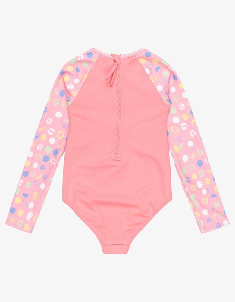 Girls Dot All-In-One Rashguard Swimsuit - Pink