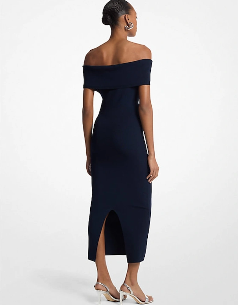 Stretch Knit Over-The-Shoulder Dress
