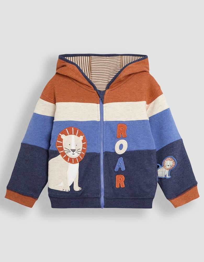 Boys Lion Applique Reversible Hoodie - Blue