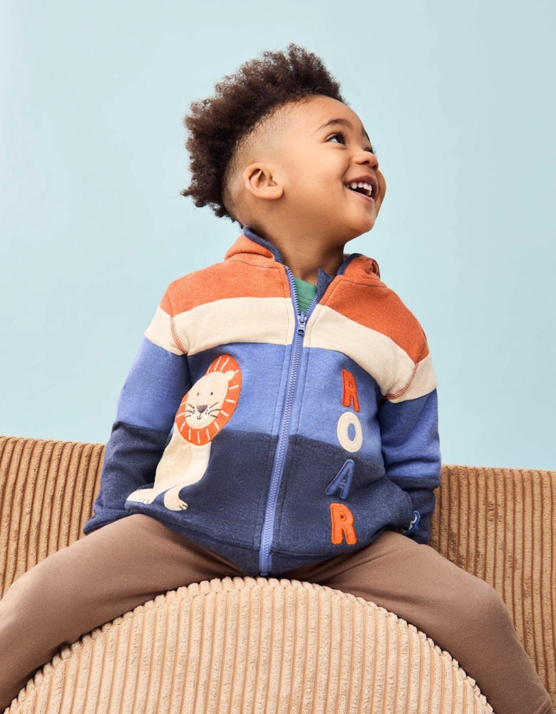 Boys Lion Applique Reversible Hoodie - Blue