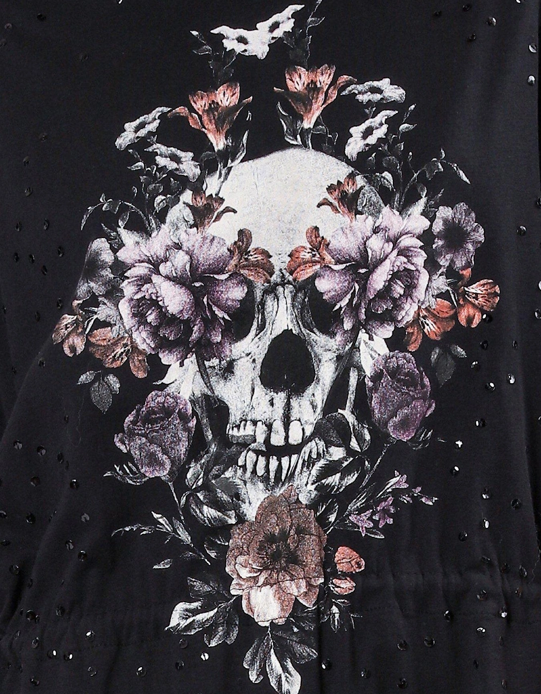 Oversized Skull and Floral Graphic Tunic Dress - Black