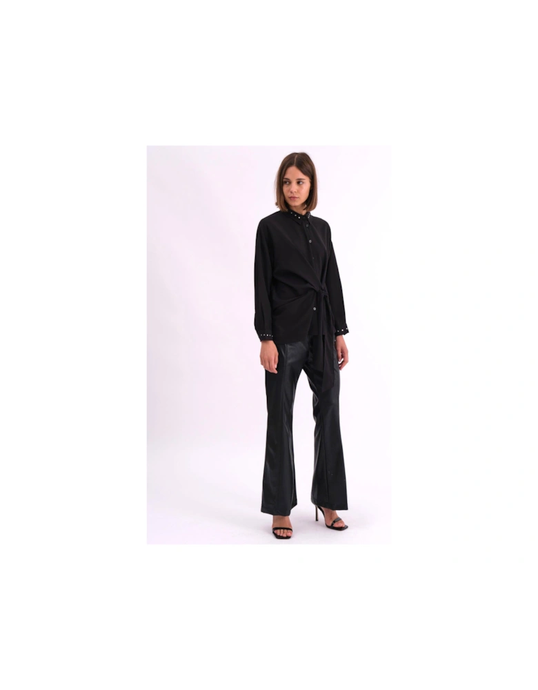 Tie Front Prodigy Shirt In Crisp Crepe With Stud Details