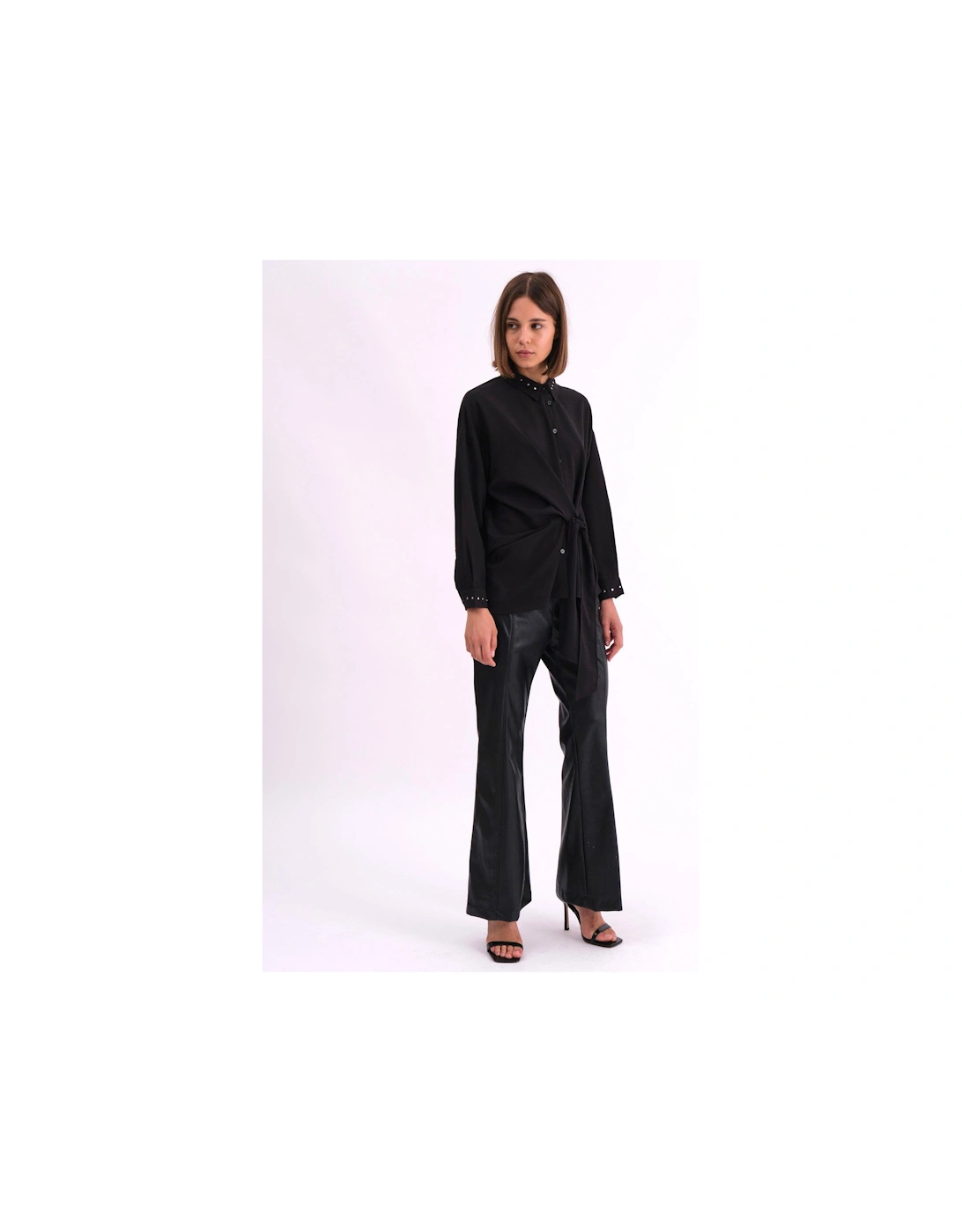 Tie Front Prodigy Shirt In Crisp Crepe With Stud Details