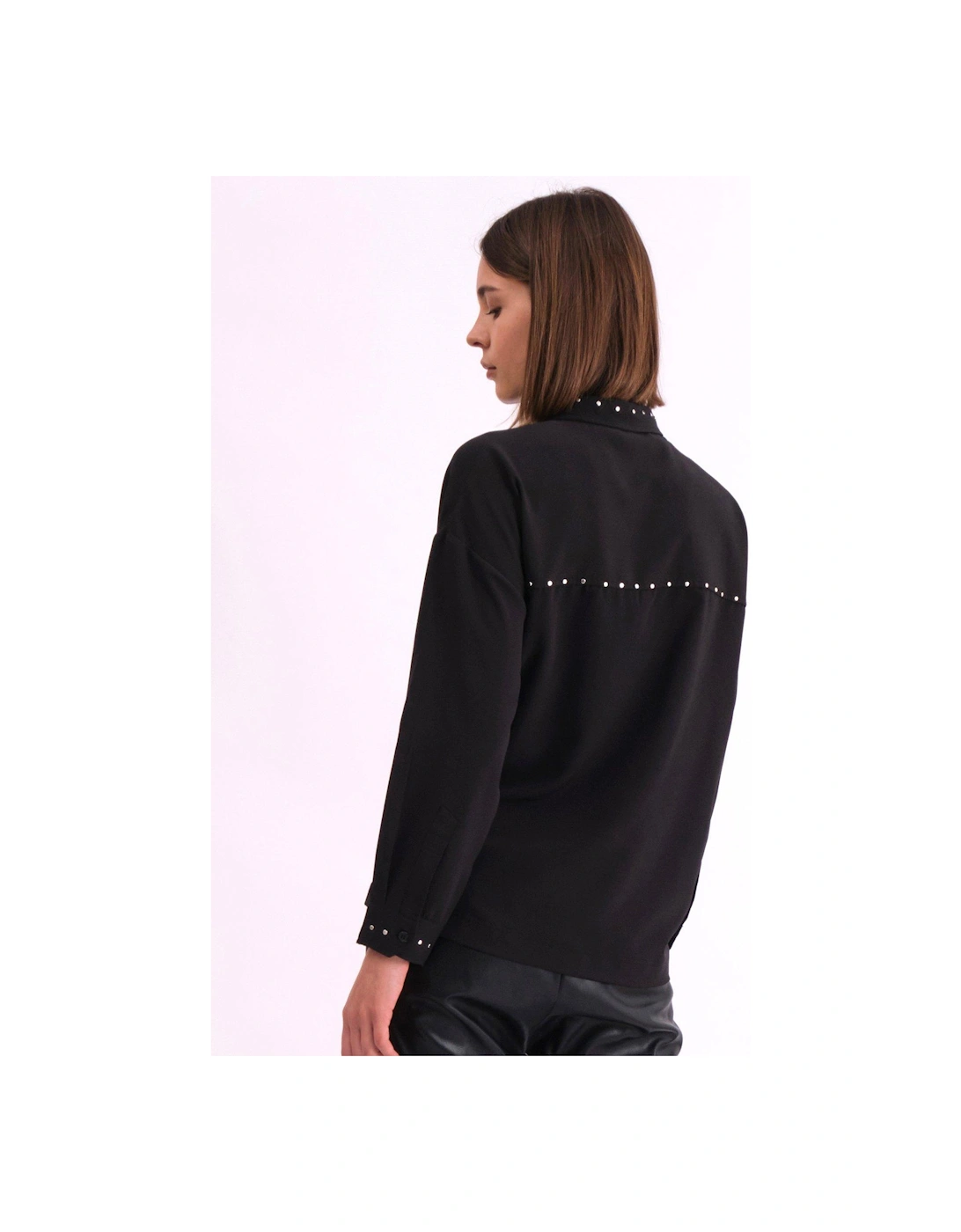 Tie Front Prodigy Shirt In Crisp Crepe With Stud Details