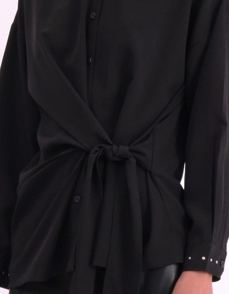 Tie Front Prodigy Shirt In Crisp Crepe With Stud Details