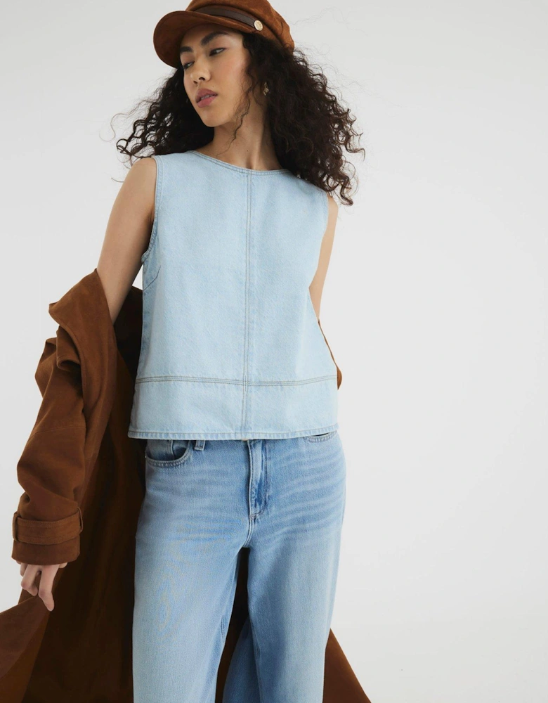 Crew Neck Denim Top - Light Denim