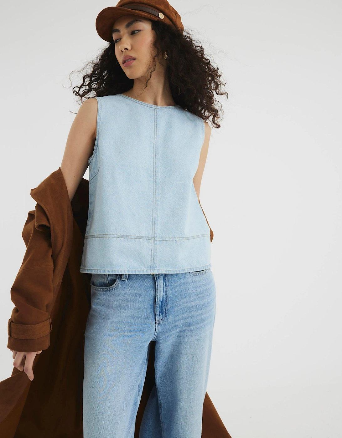 Crew Neck Denim Top - Light Denim