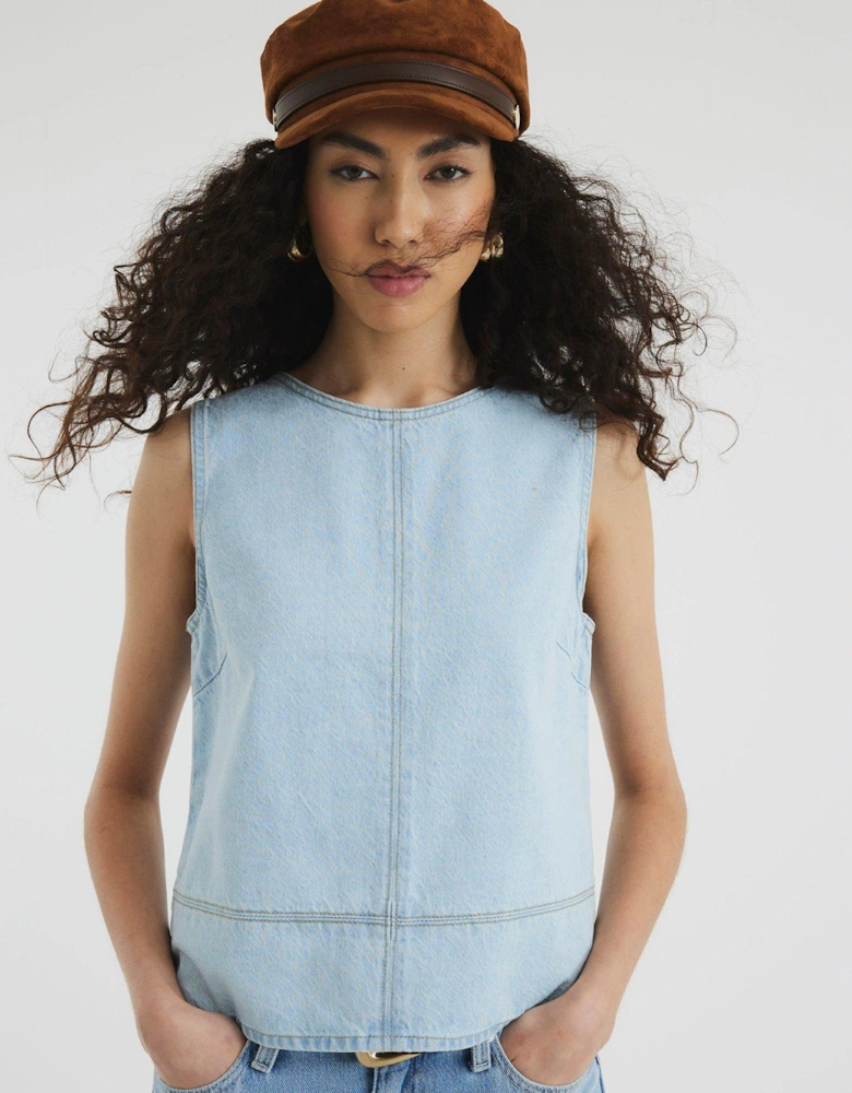 Crew Neck Denim Top - Light Denim