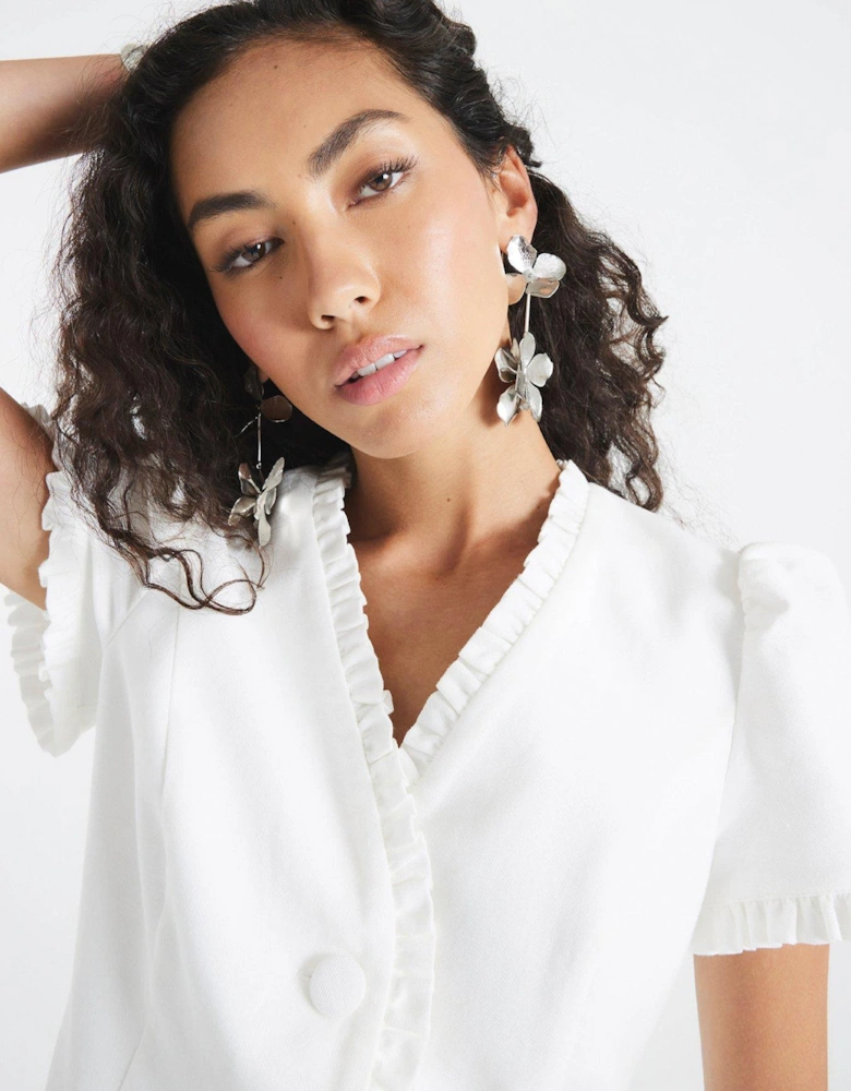 Linen Ruffle Dress - White
