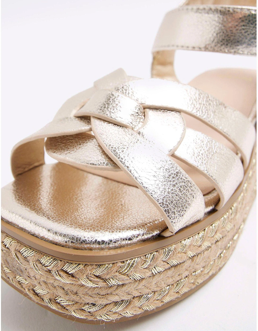 Older Girl Leather Weave Wedge Sandals - Gold