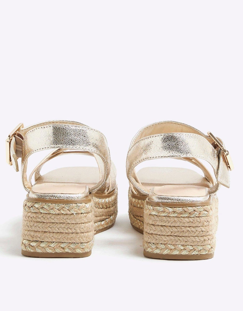Older Girl Leather Weave Wedge Sandals - Gold