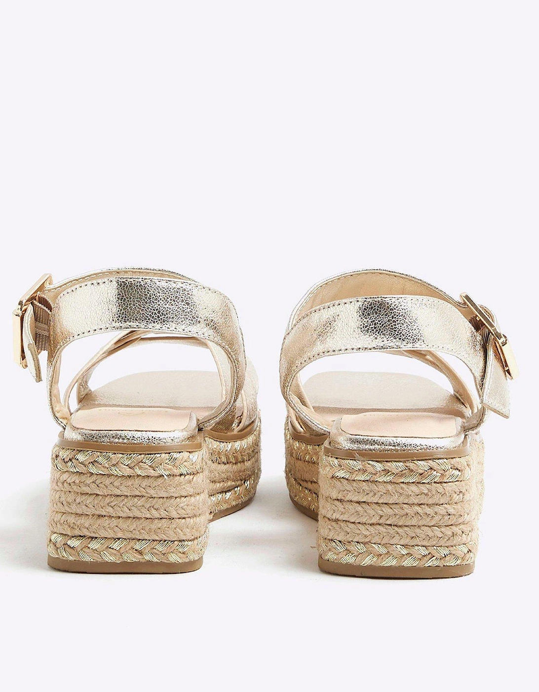Older Girl Leather Weave Wedge Sandals - Gold