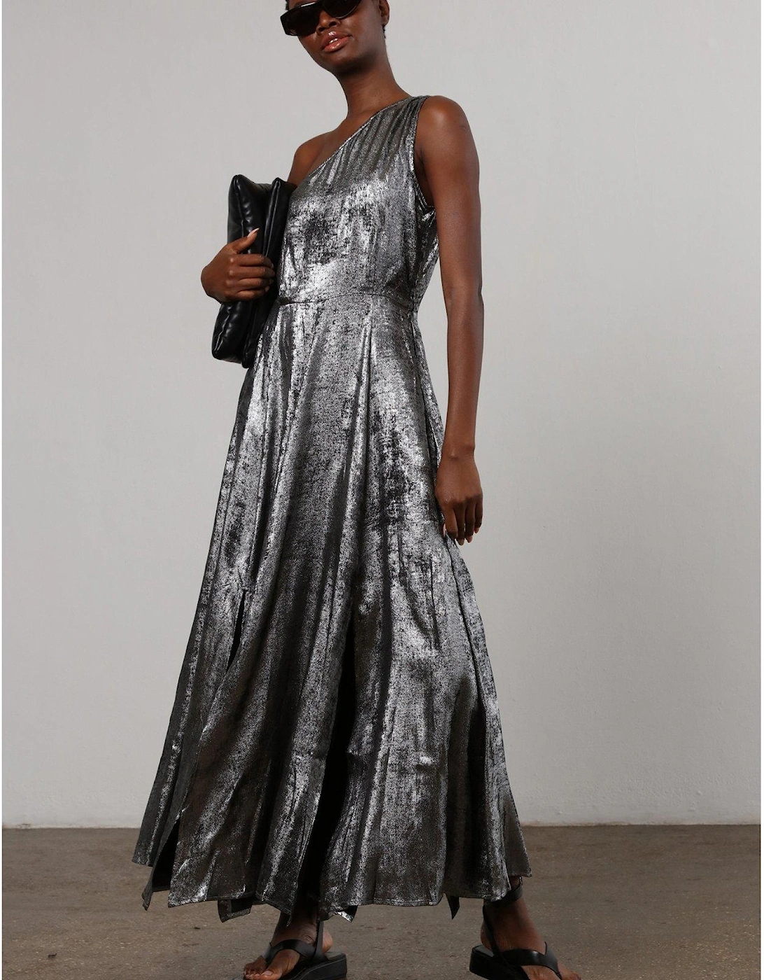 One Shoulder Maxi Dress - Silver