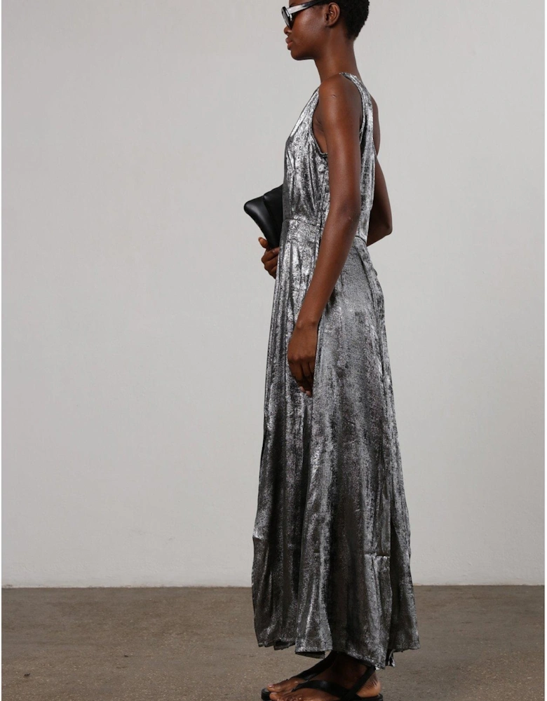 One Shoulder Maxi Dress - Silver