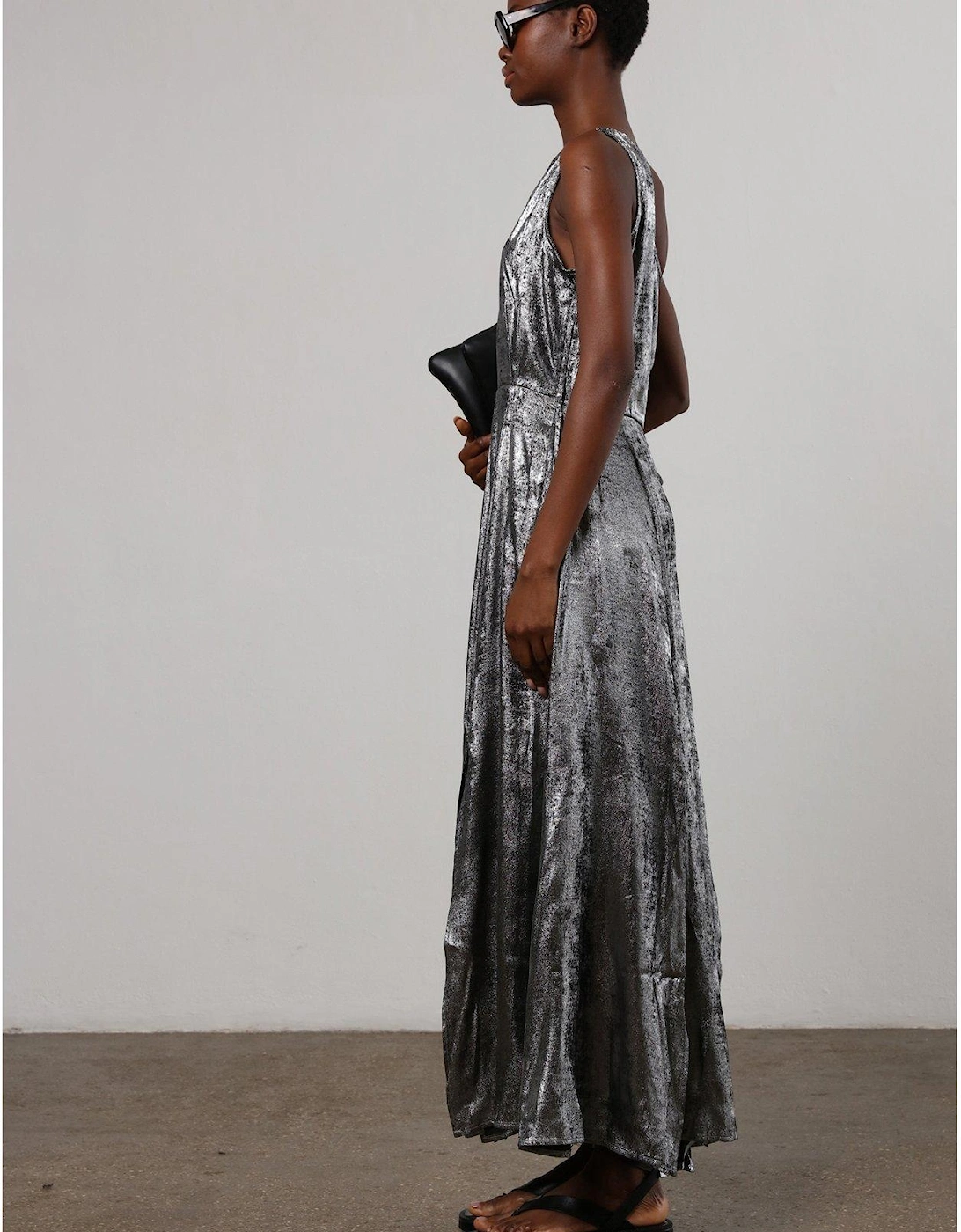 One Shoulder Maxi Dress - Silver