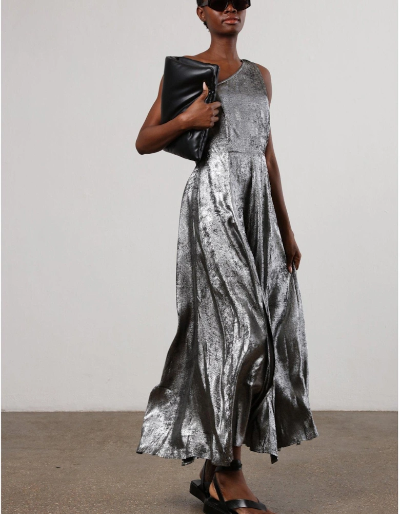One Shoulder Maxi Dress - Silver
