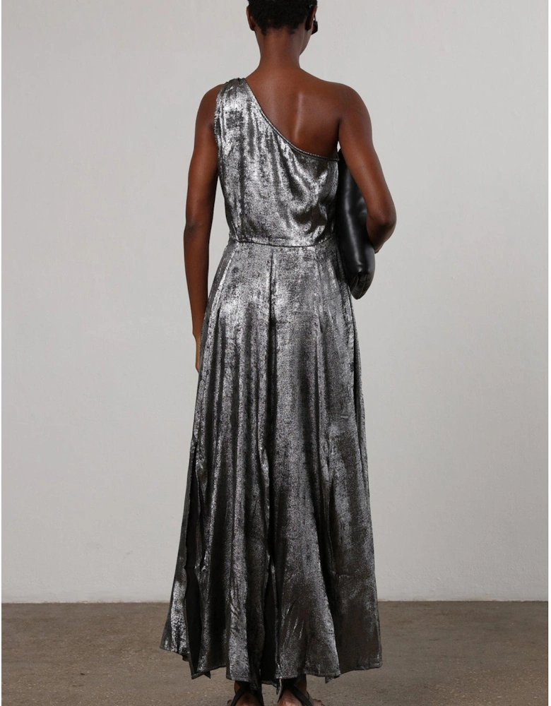 One Shoulder Maxi Dress - Silver