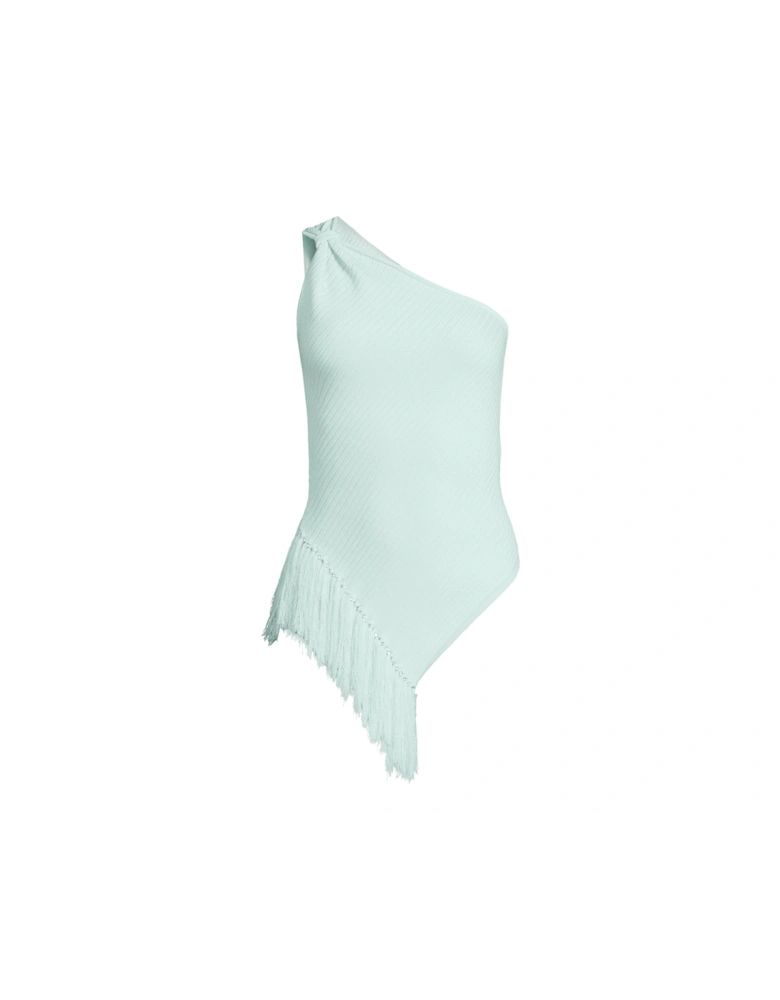 One Shoulder Knitted Tassel Top - Mint