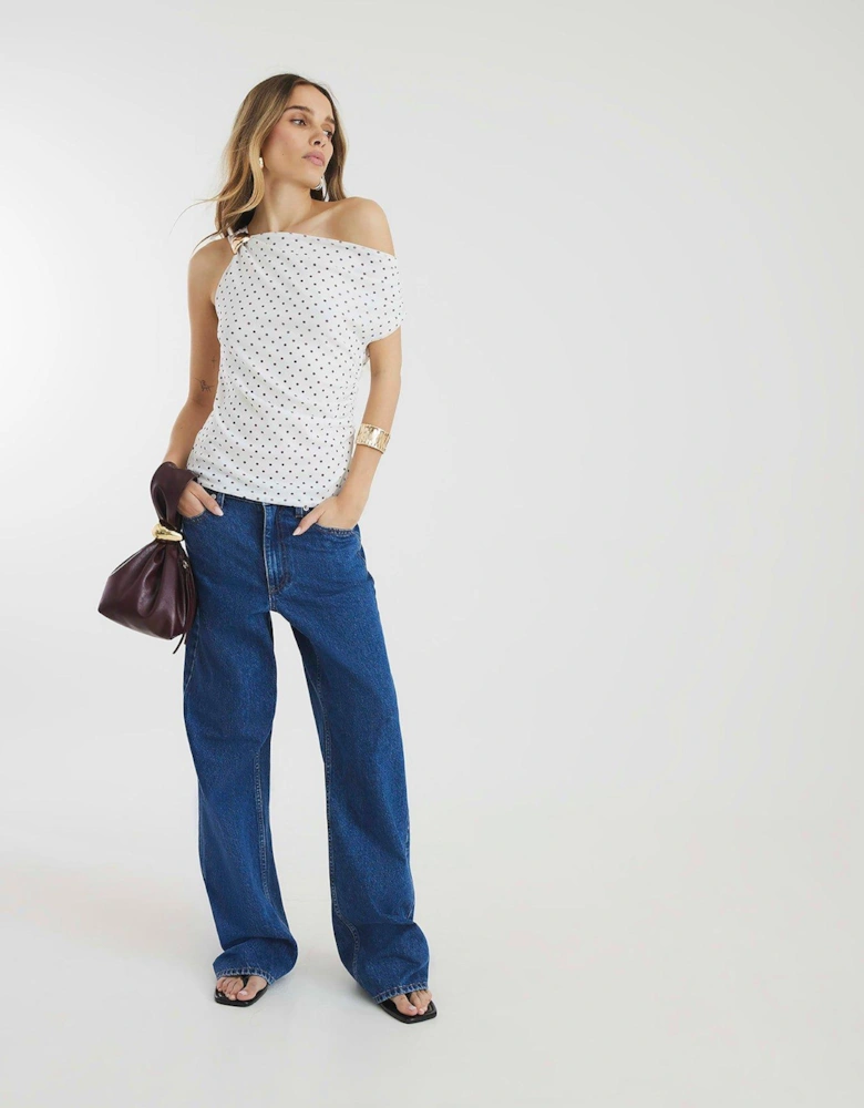 Mesh Sleeveless Polka Dot Mesh Top - White