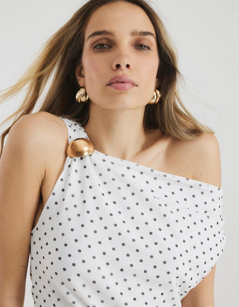 Mesh Sleeveless Polka Dot Mesh Top - White