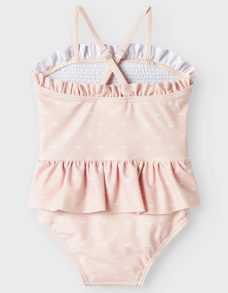 Baby Girls Swan Print Swimsuit - Peach Whip