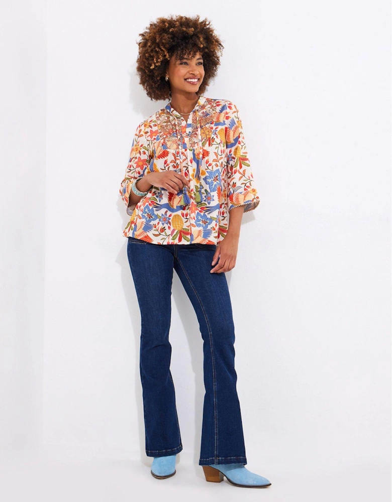 Birds Of Paradise Embroidered Top - Cream