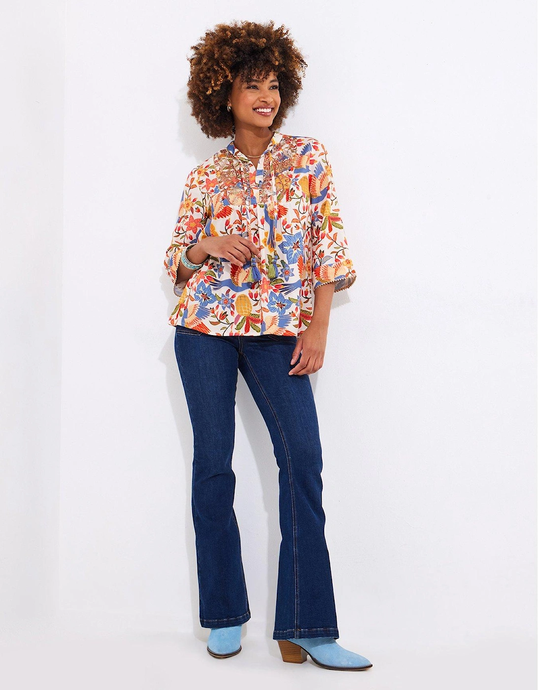 Birds Of Paradise Embroidered Top - Cream