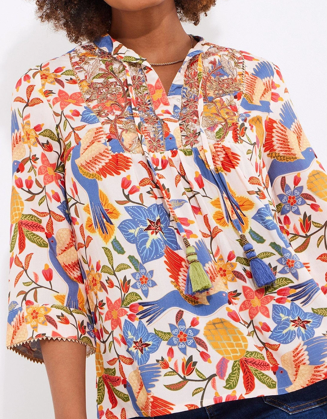 Birds Of Paradise Embroidered Top - Cream