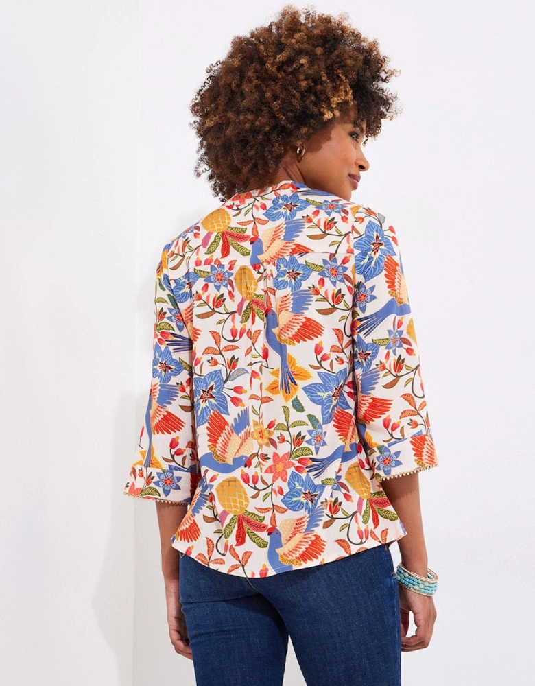 Birds Of Paradise Embroidered Top - Cream
