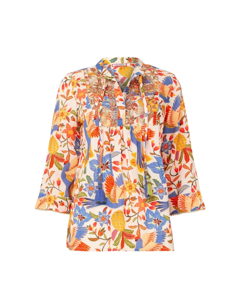 Birds Of Paradise Embroidered Top - Cream