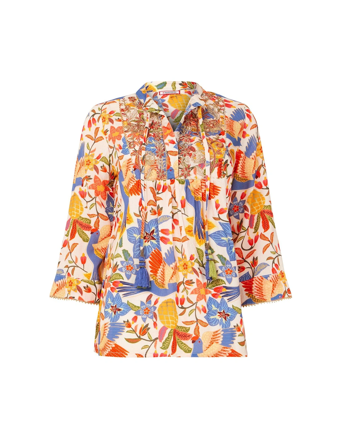 Birds Of Paradise Embroidered Top - Cream
