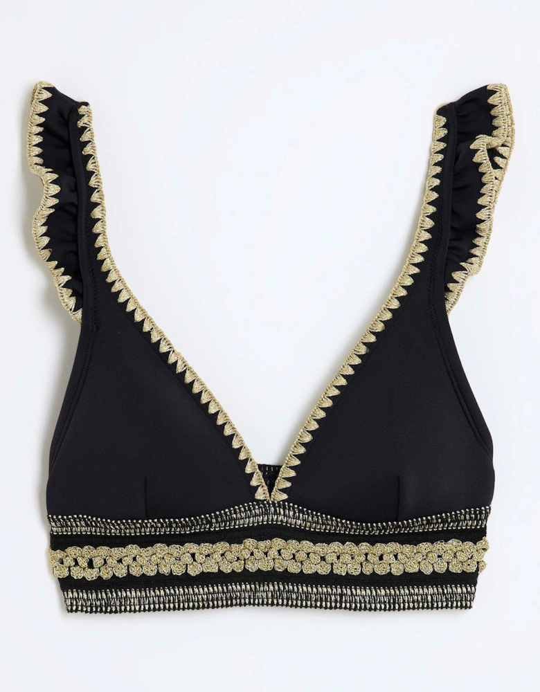 Frill Elastic Bikini Top - Black