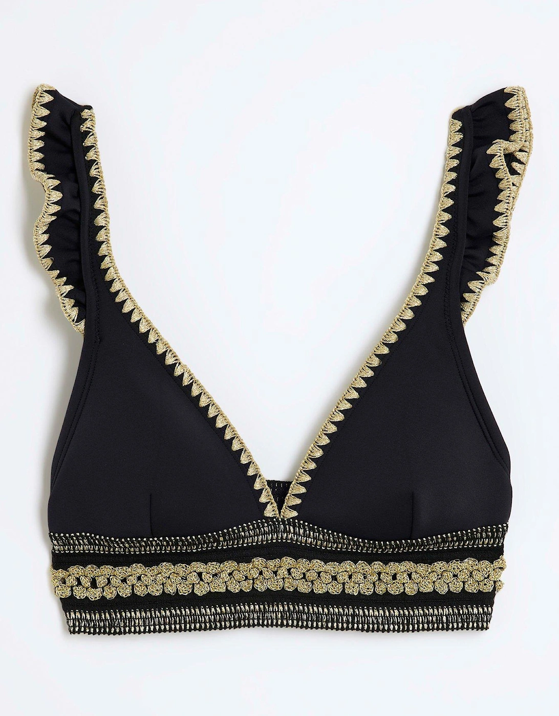 Frill Elastic Bikini Top - Black