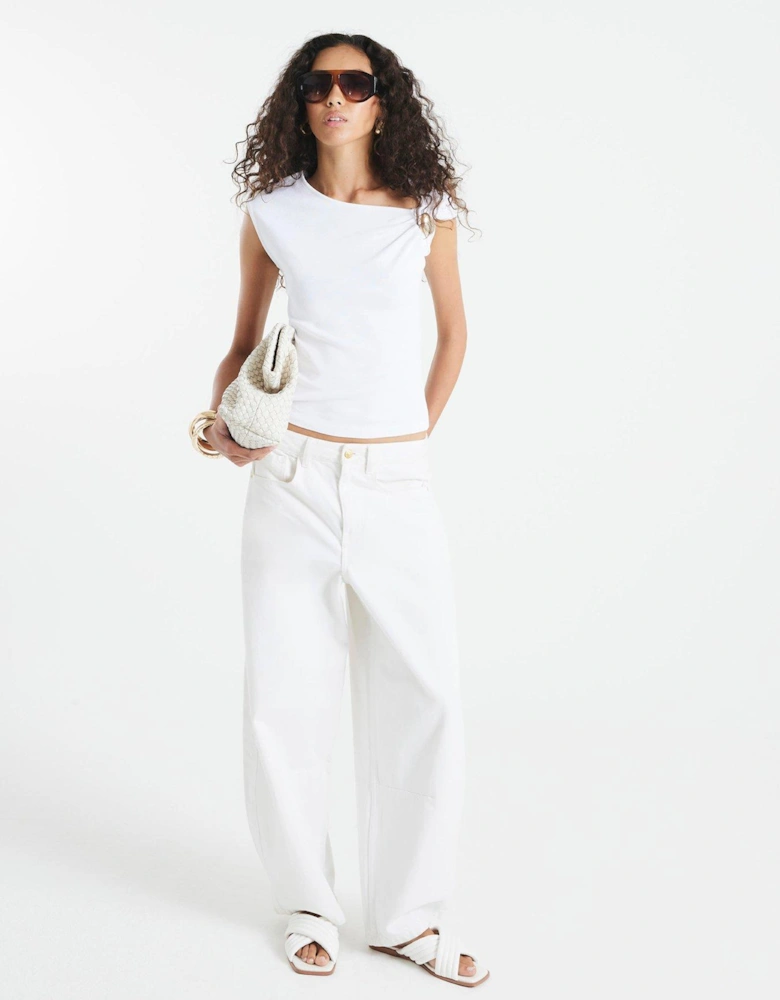Short Sleeve Drape Trim T-Shirt - White