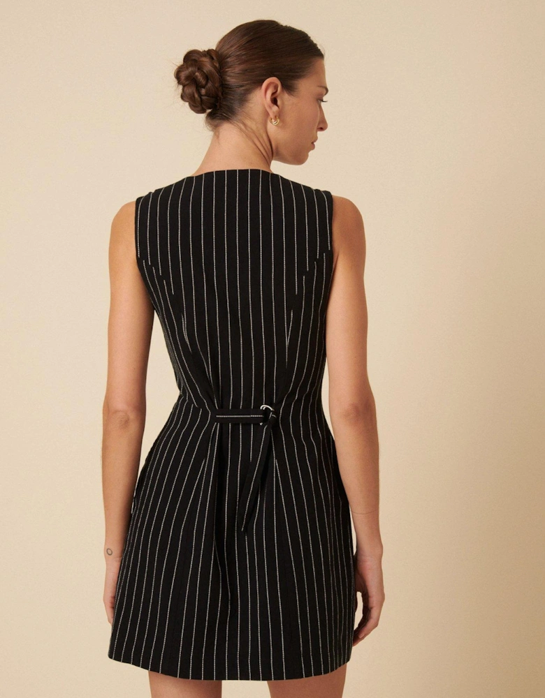 Yana Mini Ticking Stripe Dress - Black