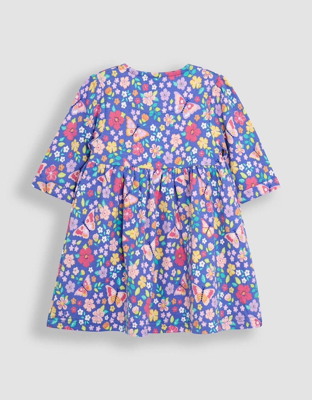 Girls Butterfly Floral Button Front Dress - Purple