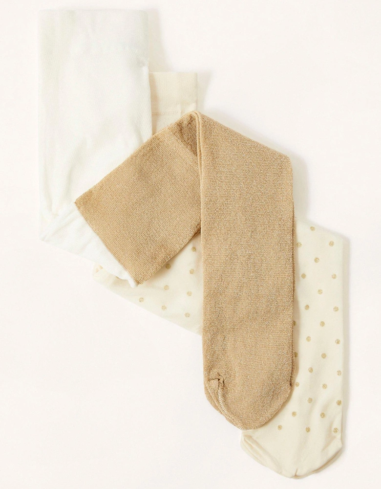 Baby Girls 2 Pack Sparkle Glitter Tights - Gold