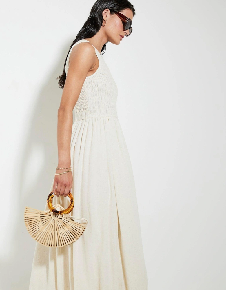Puff Ball Racer Midi Dress - Beige