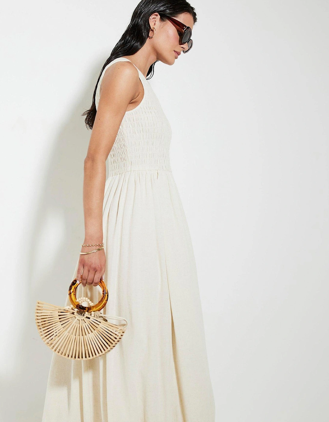 Puff Ball Racer Midi Dress - Beige