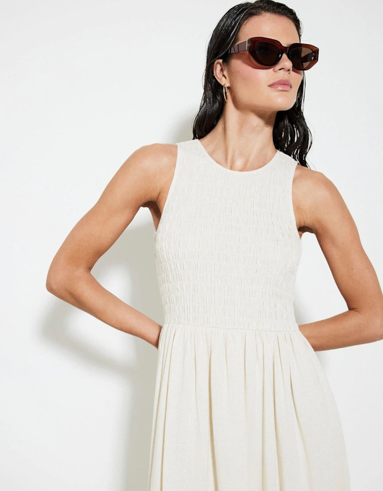 Puff Ball Racer Midi Dress - Beige