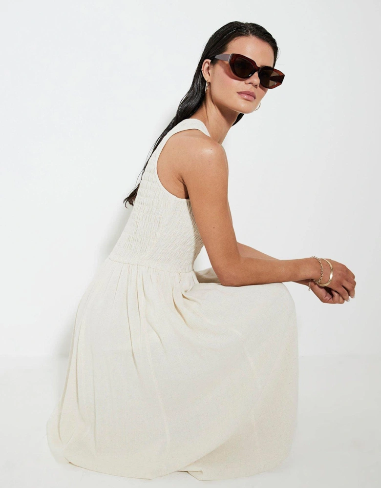 Puff Ball Racer Midi Dress - Beige