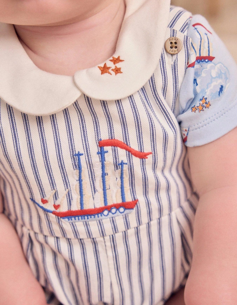 Baby Boys Boat Print Crop Dungaree - Multi