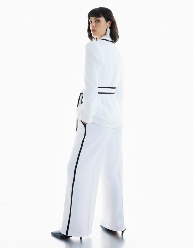 Contrast Piping Wide Leg Trouser - White