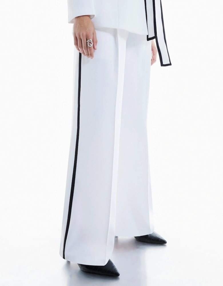 Contrast Piping Wide Leg Trouser - White