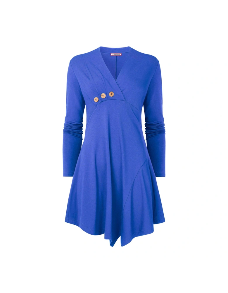 Button Detail Jersey Tunic Top - Blue