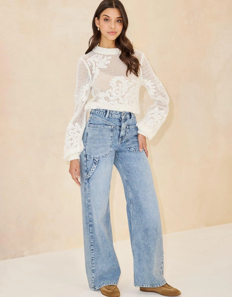 Rope Wide Leg Jeans - Mid Wash